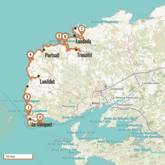 Carte du voyage 4 - La côte des Abers : du Conquet à Lilia - Bretagne