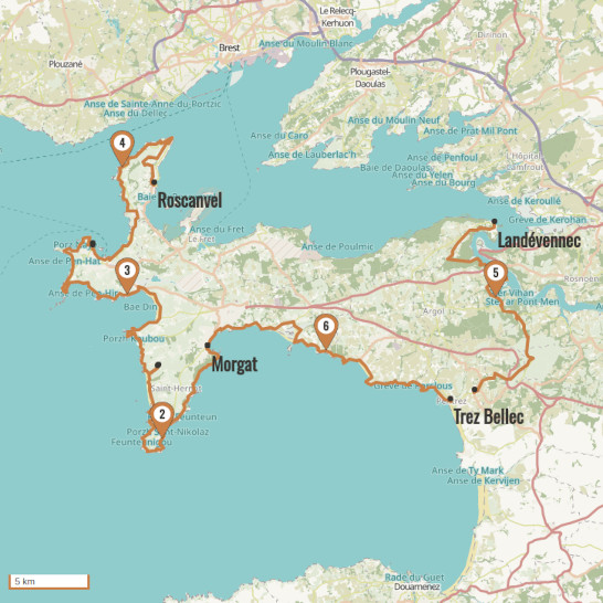 Carte du voyage 2 - Presqu'île de Crozon : de Morgat à Lanvéoc - Bretagne