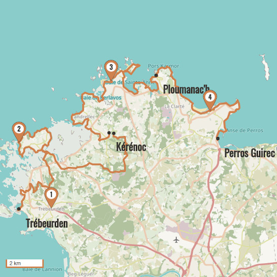 Carte du voyage 7b - Côte de Granit rose : de Trebeurden à Port Blanc - Bretagne