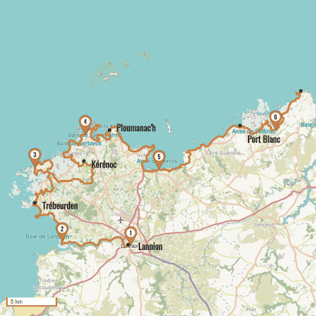 Carte du voyage 7 - Côte de Granit rose : de Lannion à la Pointe du Château - Bretagne