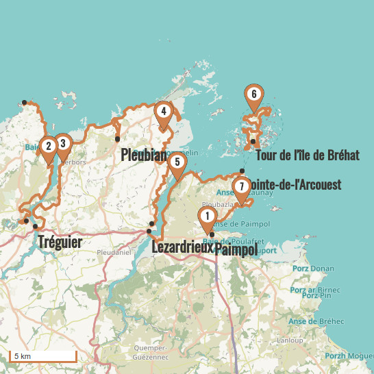 Carte du voyage 8 - Côte du Goëlo et Île de Bréhat : de la pointe du château à Paimpol - Bretagne