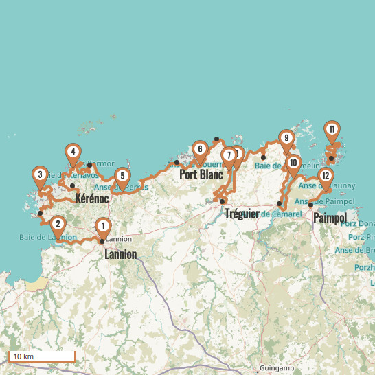 Carte du voyage 7 et 8 - Côtes de Granit rose et du Goëlo : de Lannion à Paimpol - Bretagne