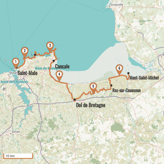 Carte du voyage 11 - La Baie du Mont-Saint-Michel depuis Saint-Malo - Tour de la Bretagne