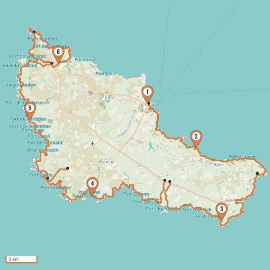 Carte du voyage 1 - Belle-Île-en-Mer - Tour de la Bretagne