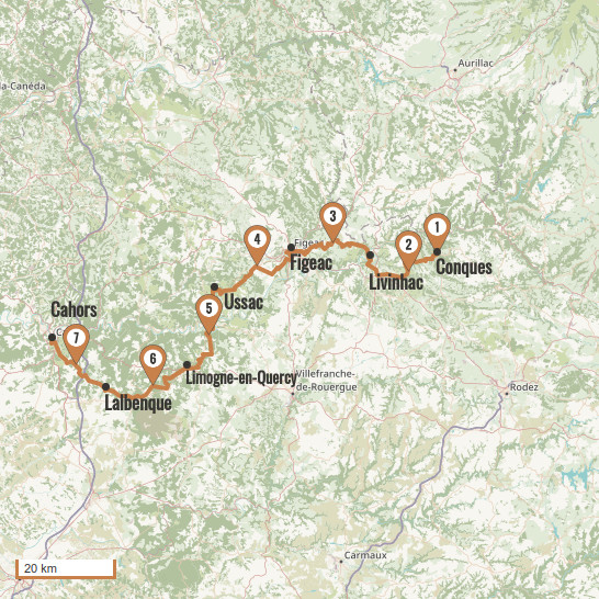 Carte du voyage De Conques à Cahors 7j / 6n - Via Podiensis