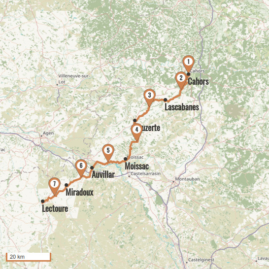 Carte du voyage De Cahors à Lectoure - Via Podiensis