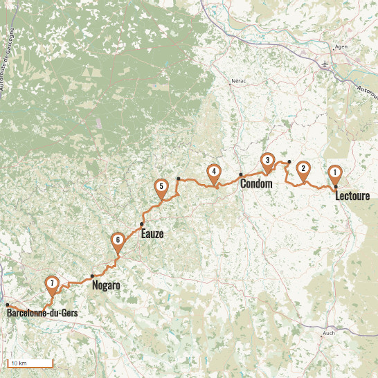 Carte du voyage De Lectoure à Aire-sur-l'Adour - Via Podiensis