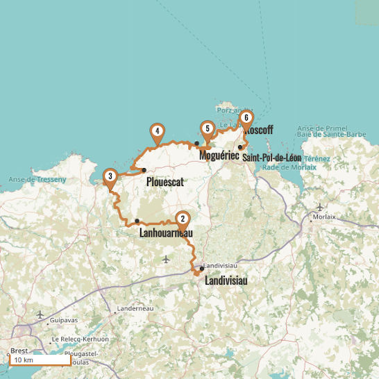 Carte du voyage 2 - de Landivisiau à Saint-Pol-de-Léon - Bretagne