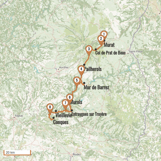 Carte du voyage Traversée du Cantal - Massif central