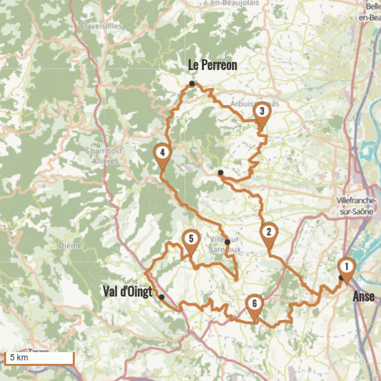 Carte du voyage Beaujolais : la ronde des pierres dorées - Bourgogne