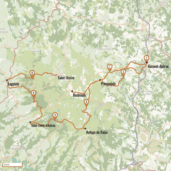 Carte du voyage Tour de l'Aubrac - Massif central