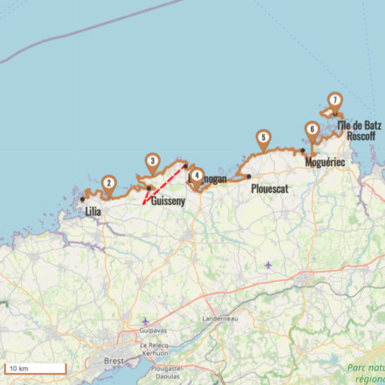 Carte du voyage 5 - La côte des légendes : de Lilia à Roscoff - Bretagne