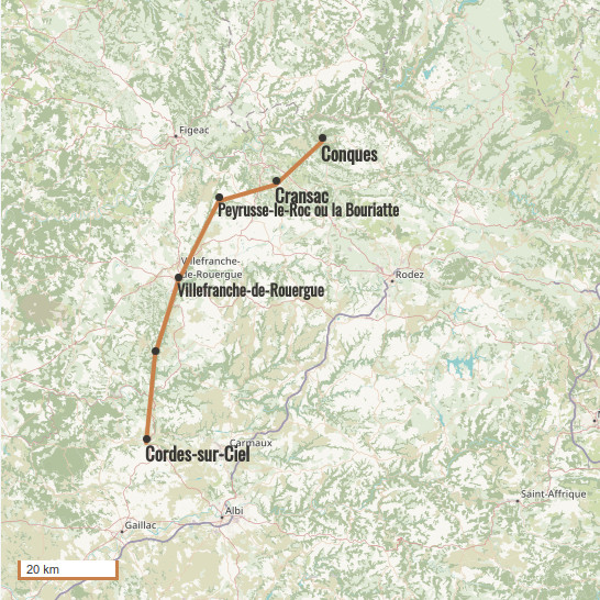 Carte du voyage De Conques à Cordes-sur-Ciel - Conques Toulouse