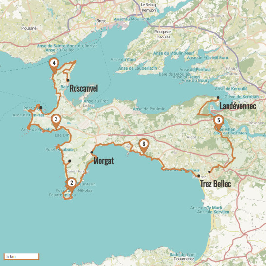 Carte du voyage 2 - Presqu'île de Crozon : de Morgat à Lanvéoc - Tour de la Bretagne