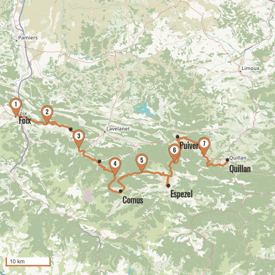 Carte du voyage Sentier Cathare : de Foix à Quillan - Sentiers Cathares