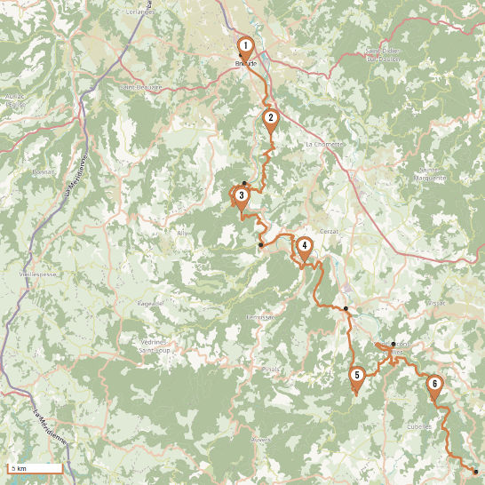 Carte du voyage Les gorges de l'Allier - Massif central