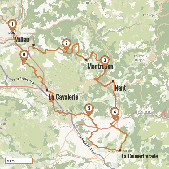 Carte du voyage Tour du Larzac - Massif central