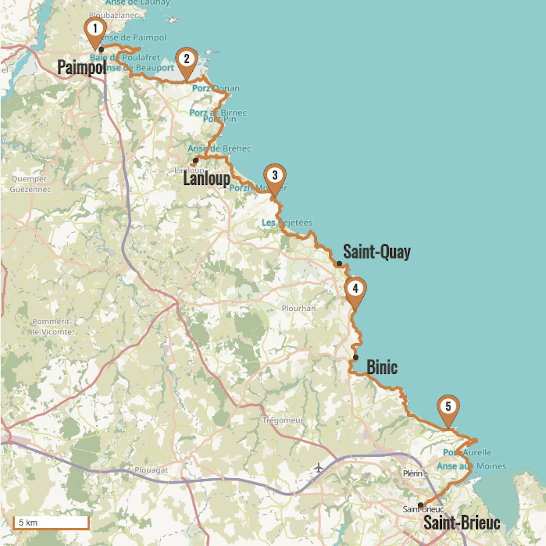 Carte du voyage 9 - La Baie de Saint-Brieuc : de Paimpol à St Brieuc - Bretagne
