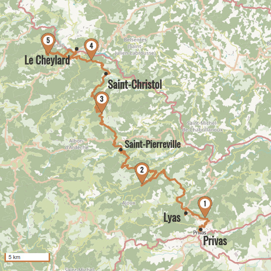 Carte du voyage La route des Dragonnades - Massif central