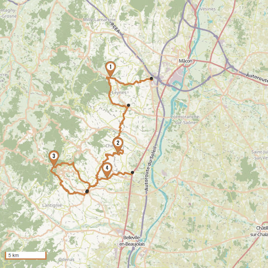 Carte du voyage Les crus de Bourgogne et du Beaujolais - Bourgogne