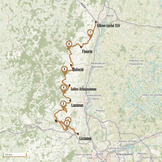Carte du voyage La traversée intégrale du Beaujolais - Bourgogne