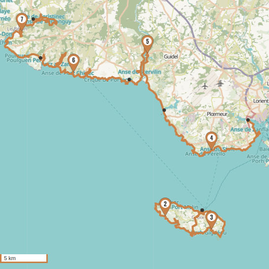 Carte du voyage La côte des Rias et île de Groix - Bretagne