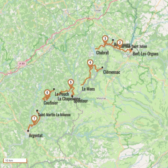 Carte du voyage Les gorges de la Dordogne - Sud-Ouest
