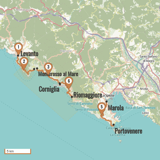 Carte du voyage Cinque Terre en 3 étoiles - Cinque Terre
