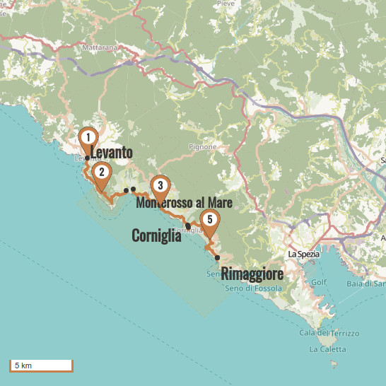 Carte du voyage Cinque Terre en 4 étoiles  - Cinque Terre