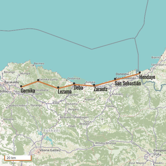 Carte du voyage De Hendaye à Bilbao - Camino del Norte