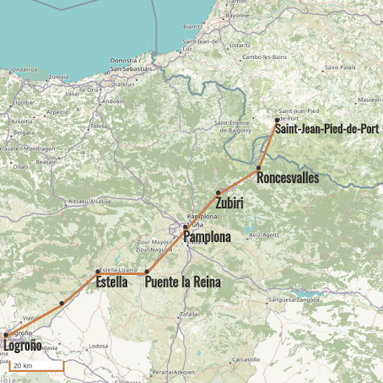 Carte du voyage De Saint-Jean-Pied-de-Port à Logroño - Camino Francés