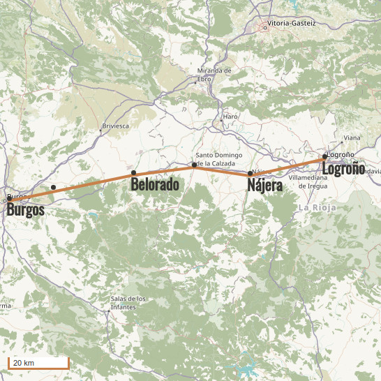 Carte du voyage De Logroño à Burgos  - Camino Francés