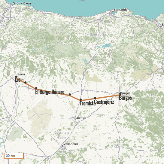 Carte du voyage De Burgos à León - Camino Francés