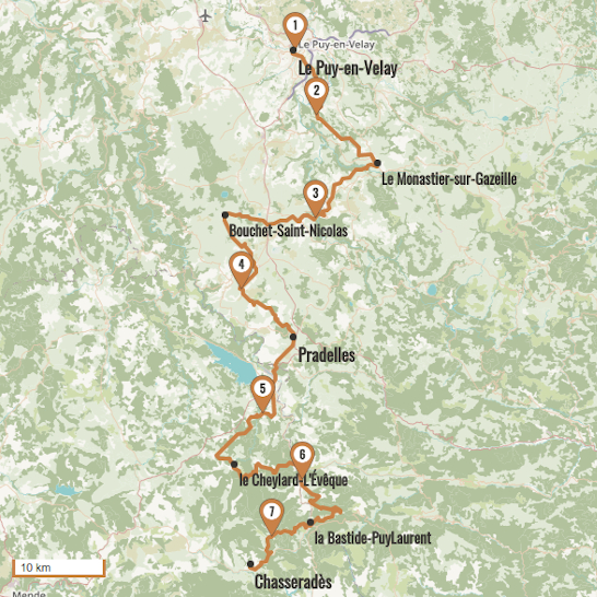 Carte du voyage Chemin de Stevenson : du Puy-en-Velay à Chasseradès - GR70 : Stevenson