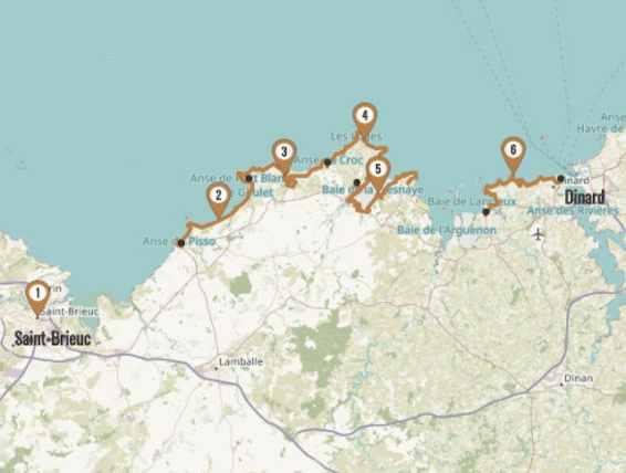 Carte itinéraire GR34, De Saint-Brieuc à Saint-Malo