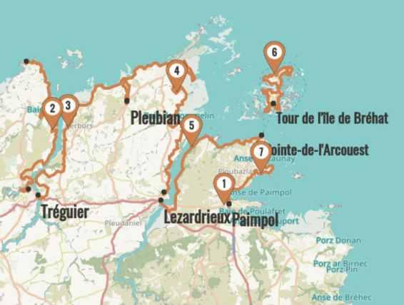Carte Itinéraire Côte du Goëlo, de Paimpol à la pointe du chateau